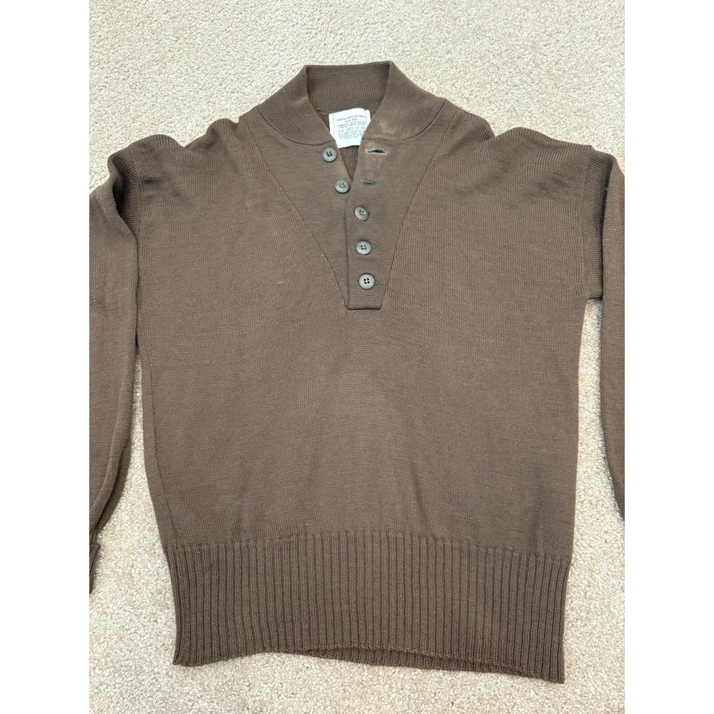 US Military Wool Sweater Mens Large Olive Drab Henley Button Army Surplus